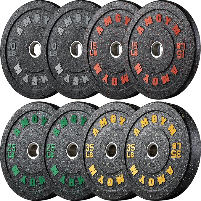 2 Inch Bumper Plates,10-500lbs,Barbell Rubber Olympic Weight Plates Set for Home Gym, Strength Training & Weight Lifting, Multiple Options Colors