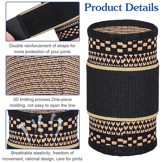 1 Pair Copper Wrist Compression Brace, Elastic Wrist Support Sleeve Sports Hand Wristlet Wrap for Women Men Gym Fitness, Workout, Typing, Weightlifting, Yoga(Medium)