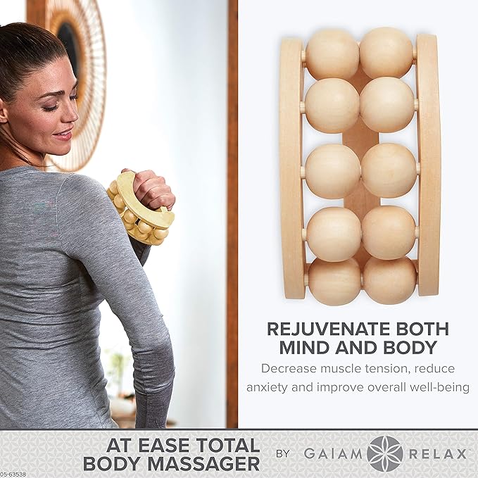 Gaiam Relax Massage Ball Roller - Handheld Wooden Total Body Massager for Back, Neck, Foot, Calf, Leg, Arm | Deep Tissue Massager Relief for Sore Muscles