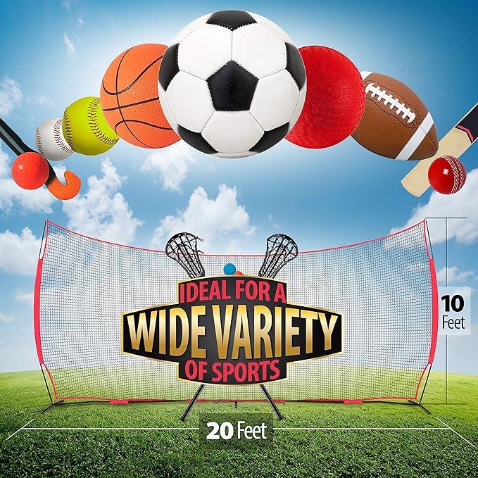 20x10 Foot Lacrosse Backstop, 200 Sq Feet of Protection Perfect for Lacrosse, Soccer, Baseball, Basketball. Hockey, Best Lacrosse Net, Baseball Net, Sports Netting for Backyard