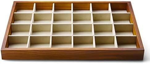 Oirlv 24 Grid Wood Jewelry Tray Microfiber Interior Jewelry Drawer Organizer Showcase Display Box Ring Earrings Holder