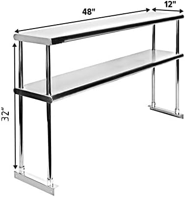 NSF Certified 18 Gauge Heavy Duty Stainless Steel Double overshelf with Brackets for Kitchens, Utility Rooms, Storage, Offices & Home