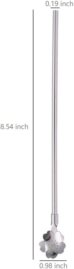 Reusable Stainless Steel Long Handle Straws Spoon, 6 Pieces 8.6", with 1 Cleaning Brushes (flower)