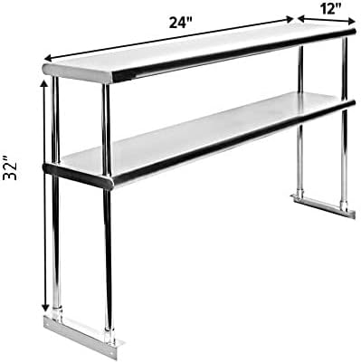 NSF Certified 18 Gauge Heavy Duty Stainless Steel Double overshelf with Brackets for Kitchens, Utility Rooms, Storage, Offices & Home
