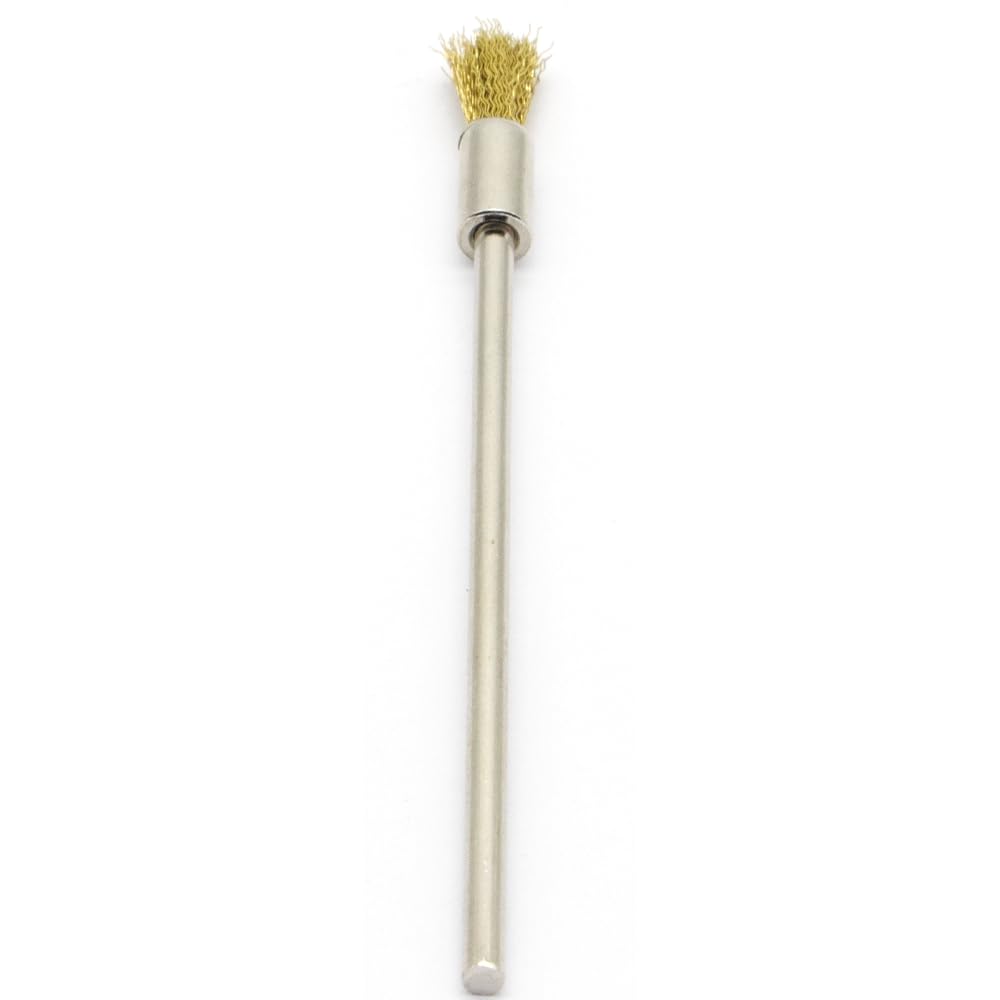 20PCS Brass Wire Brushes with Extended Handle - Metal Rust Removal, Polishing, Cleaning - 6mm Diameter, 1/8″ (3mm) Shaft, 100mm Length - Removes Burrs, Dust, and Oxide Layer - Rotary Tool Accessories