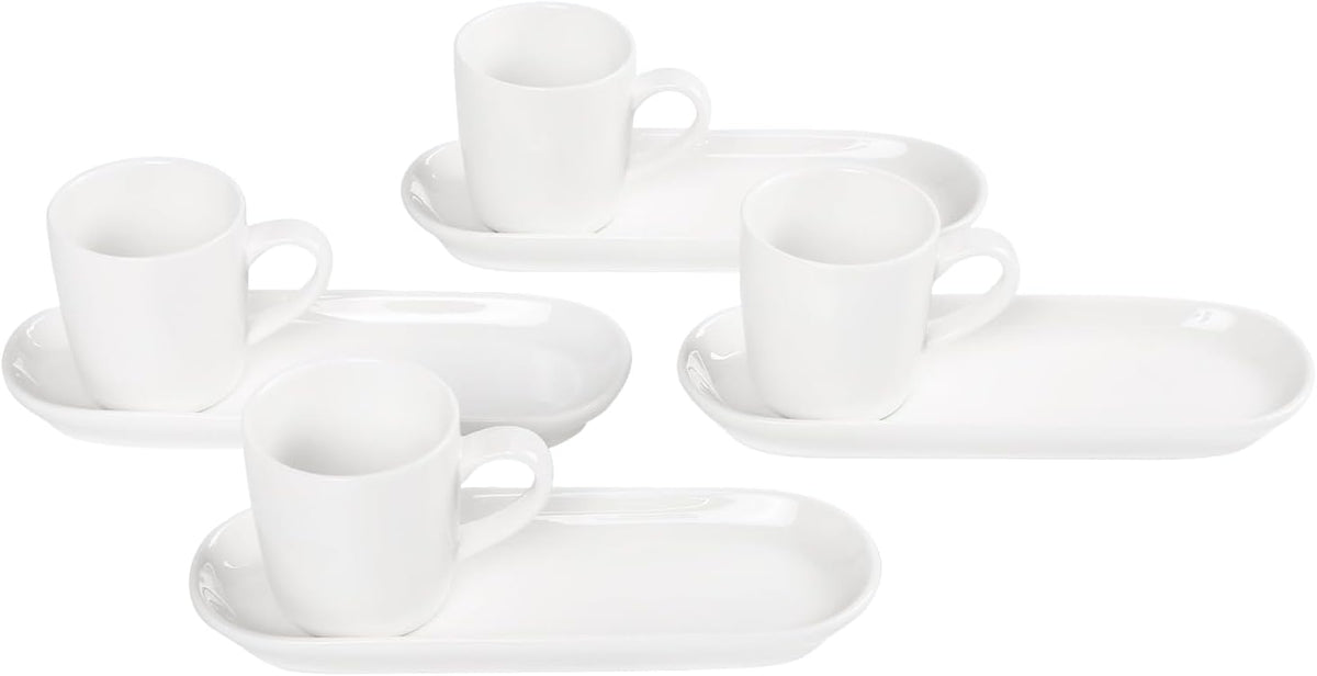 Italian Style Espresso Cup Set of 4 | Porcelain Demi Tasse Cups and Saucers, 3 oz