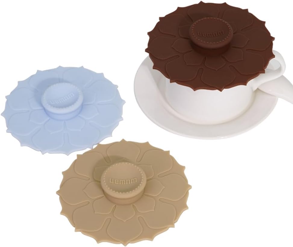 Silicone Cup Covers 4.1 Inch Reusable Silicone Mug and Cup Lids Suction Seal Lid Caps to Keep Drink Warm or Cold for Steeping Coffee Tea And Drink Cover (flower 3pcs, 3)