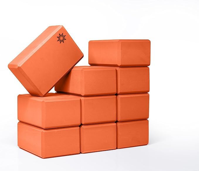 Sunshine Yoga 4" Yoga Block, 10 Pack Bulk EVA Foam Yoga Blocks, Firm and Supportive Yoga Brick, Balance Foam for Stretching, Pilates, and Workout, 4" x 6" x 9"
