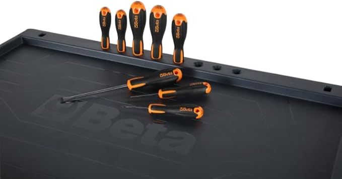 Beta RSC24 Heavy Duty Rolling Tool Cabinet, 5 Drawers, Grey, Ball Bearing Slides, Rubber Mat Liners, 5" Casters, Anti-Fall Edge Worktop, 1760 lbs Load Capacity, Made in Italy