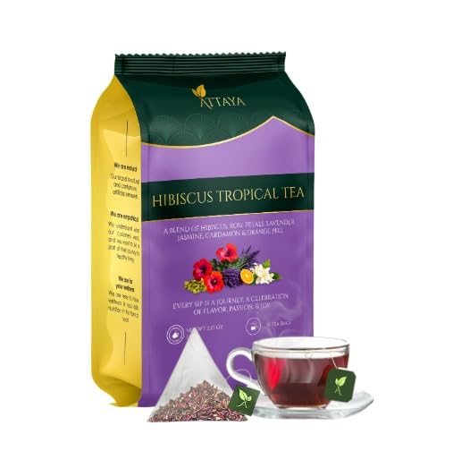 Attaya Hibiscus Tropical Herbal Tea Bags | Lowers Blood Pressure & Supports Heart Health | PCOS | Liver Health | Cholesterol | Antioxidants & Vitamin C | Caffeine Free | non-GMO | 100 Pyramid Tea Bags