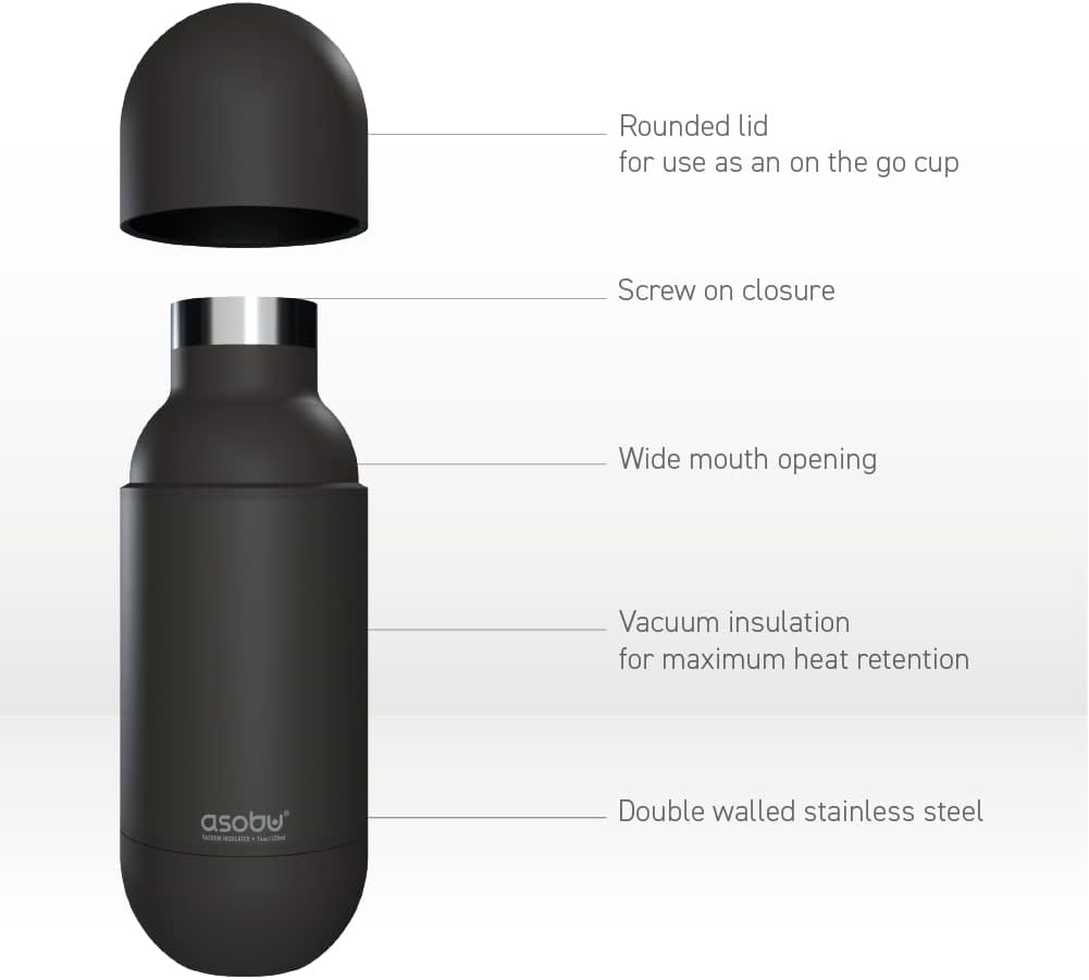 asobu Orb Stainless Steel Double Wall Insulated Travel Water Bottle – Lid Doubles as a Cup 14 Ounce (White)