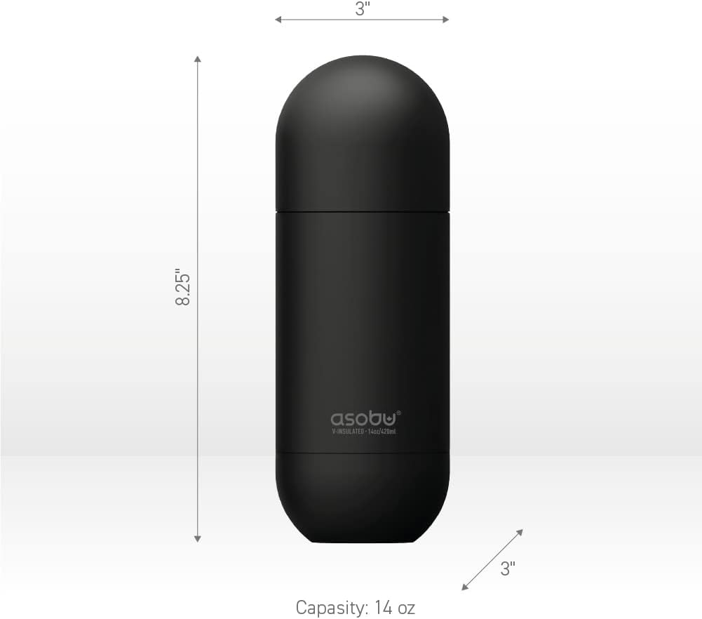 Asobu Orb Stainless Steel Double Wall Insulated Travel Water Bottle 14 Ounce (Black)