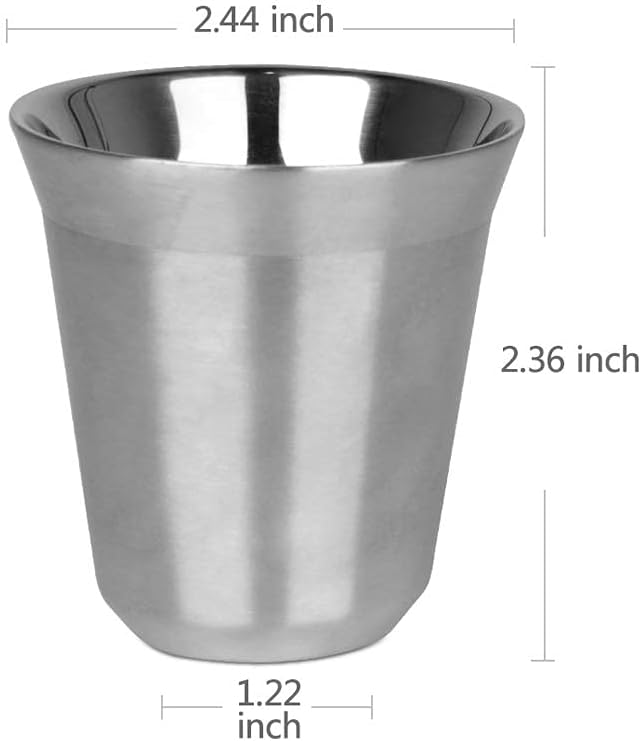 RECAPS 80ml Stainless Steel Espresso Cups Set - 2 Pack Double Wall 304 Stainless Steel Demitasse Cups 2.7oz (Small Cup)