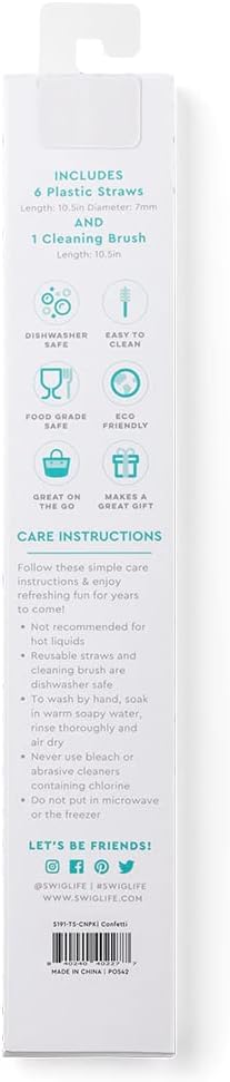 Swig Life Reusable Straws Confetti + Pink Tall Straw Set & Cleaning Brush, Each Straw is 10.25 inch Long (Fits Swig Life 20oz Tumblers, 22oz, and 32oz Tumblers)