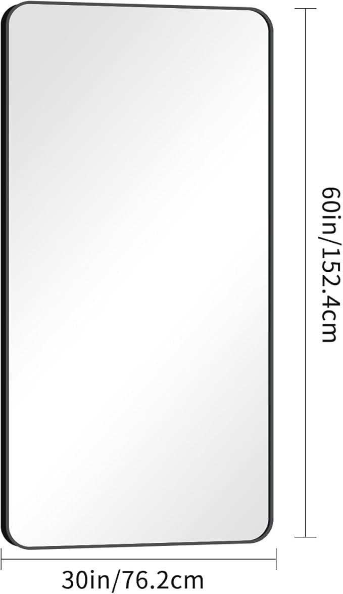 30x60 inch Bathroom Mirror,Black Rectangle Mirror,Wall Mounted Bathroom Frame Vanity Mirror with Round Corner for Bedroom Living Room, Entryway Hangs Horizontal or Vertical