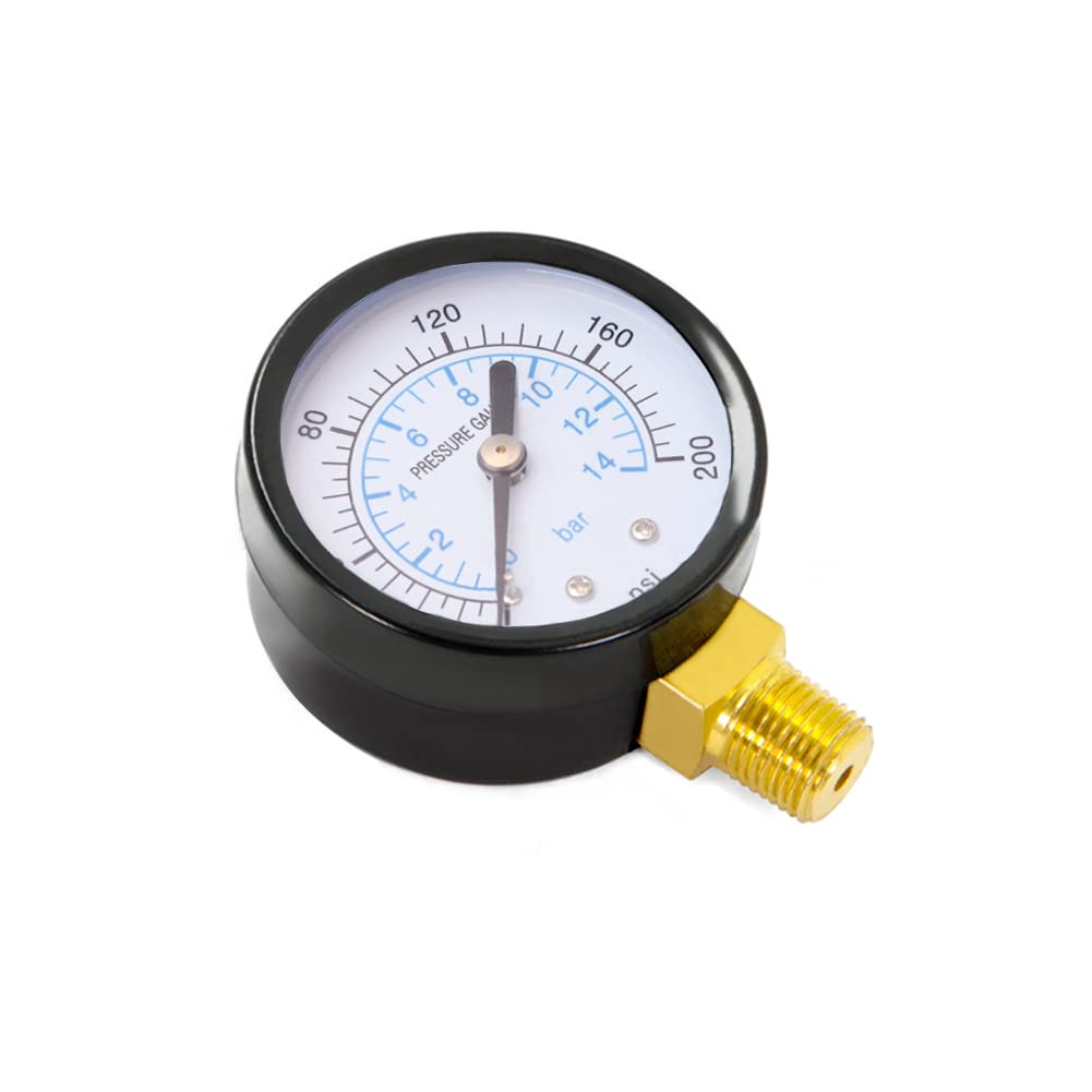 1/8" NPT 200Psi Steel Economical All Purpose Pressure Gauge with Brass Internals 1.5" Dial Display Bottom Mount