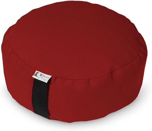Bean Products Zafu Meditation Pillows for Sitting on Floor, Yoga Cushion, Cotton/Buckwheat Fill Yoga Pillow, Zafu Meditation Cushion, Zen Kneeling Prayer Pad- Made in USA - 14" Round - RED