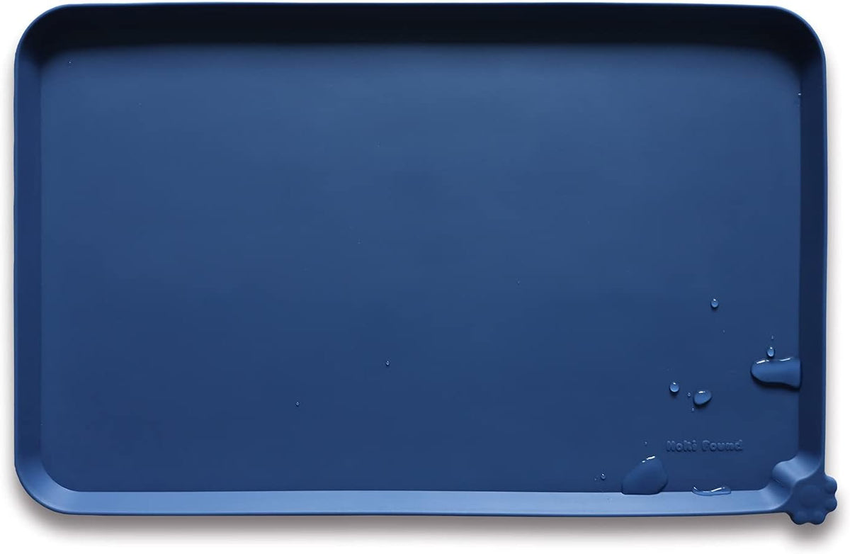 Hoki Found L Silicone Pet Food Mats with High Lips - Non Slip Cat Dog Bowl Placemats - Waterproof Cat Dog Feeding Mat - Indigo Ink