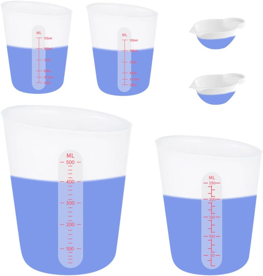 6 PCS Silicone Cup Set, 500ml, 250ml and 125ml for Epoxy Silicone Measuring Cups, Non-Stick Mixing Cups, Casting Molds, Jewelry Making, Silicone Measuring Cups with Marking Ounces/ml
