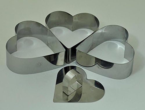 Newline NY Stainless Steel Dessert Rings (4 Pcs) Heart Shape Molded Salads, Pastries Mousse Molding Layering Cutter
