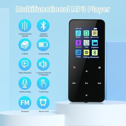144GB MP3 Player, with Bluetooth 5.2, HiFi Sound,FM Radio, Voice Recorder, E-Book, Earphones Included，Portable Music Player for Kids ，Mini Design Ideal for Sport