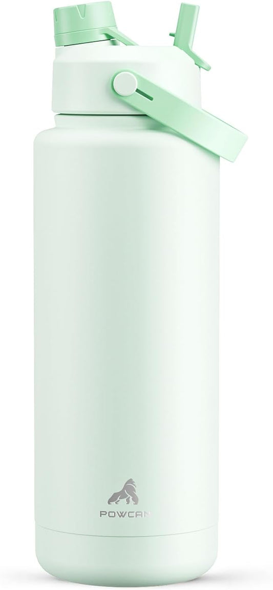 40 oz Insulated Water Bottle with 2-in-1 Straw and Spout Lid, Keep Cold 24H, Leak-Proof, BPA-Free, Double Wall Stainless Steel Water Bottle for Sports, Gym, Travel, and School (Mint)