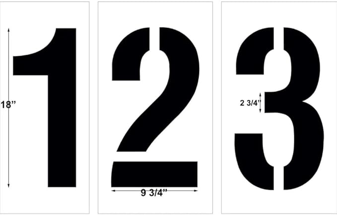 18" Number Stencil Kit | Part#: 10003867 | 10-Piece Kit Includes Numbers 0-9 | Number Height is 18" | Flexible and Durable 1/8" PolyTough Lifetime | Precision Marking | Made in USA