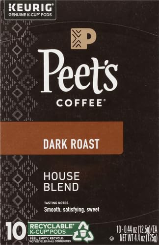 Peet's Coffee House K Cup Coffee Pods for Keurig Brewers, Dark Roast, 10 Pods, 4.4 oz (Pack of 2)