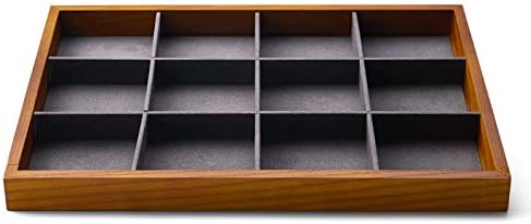Oirlv 12 Grids Wood Jewelry Organizer Tray Stackable Jewelry Drawer Tray Bracelet/Watch Showcase Display Storage(Grey)