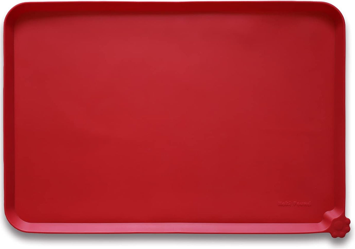 Hoki Found Silicone Pet Food Mats - Non Slip Dog Cat Bowl Mats - Classic Red
