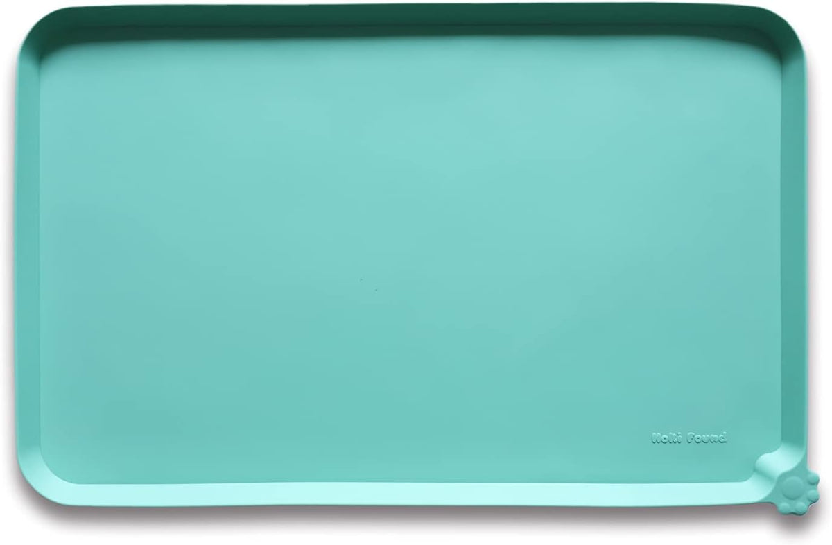 Hoki Found L Silicone Non Slip Pet Food Mats - Cat & Dog Bowl Placemats - Waterproof Feeding Mats for Carpet - Cool Mint