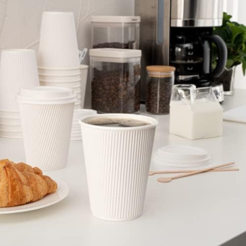 Restaurantware-12 Ounce Disposable Coffee Cups, 500 Double Wall Hot Cups For Coffee - Lids Sold Separately, Rolled Rim, White Paper Insulated Coffee Cups, For Hot Coffee, Tea, And More