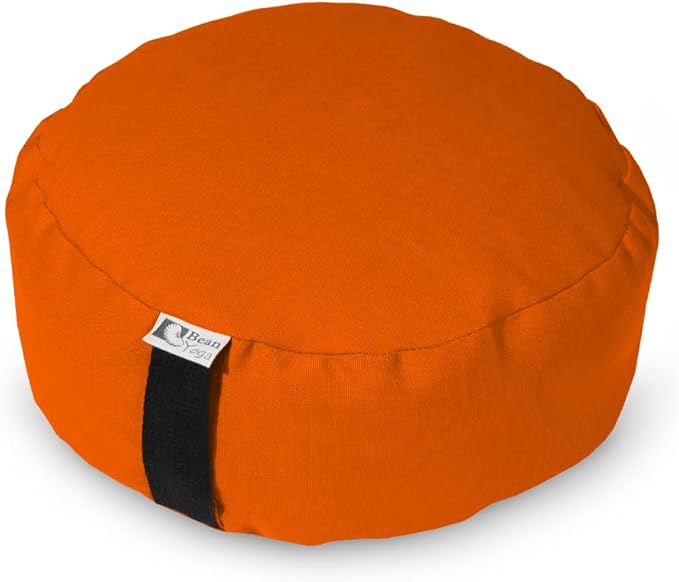 BEAN PRODUCTS Zafu Meditation Pillows for Sitting on Floor, Yoga Cushion, Cotton/Buckwheat fill Yoga Pillow, Zafu Meditation Cushion, Zen Kneeling Prayer Pad- MADE IN USA - 14" ROUND - TANGERINE