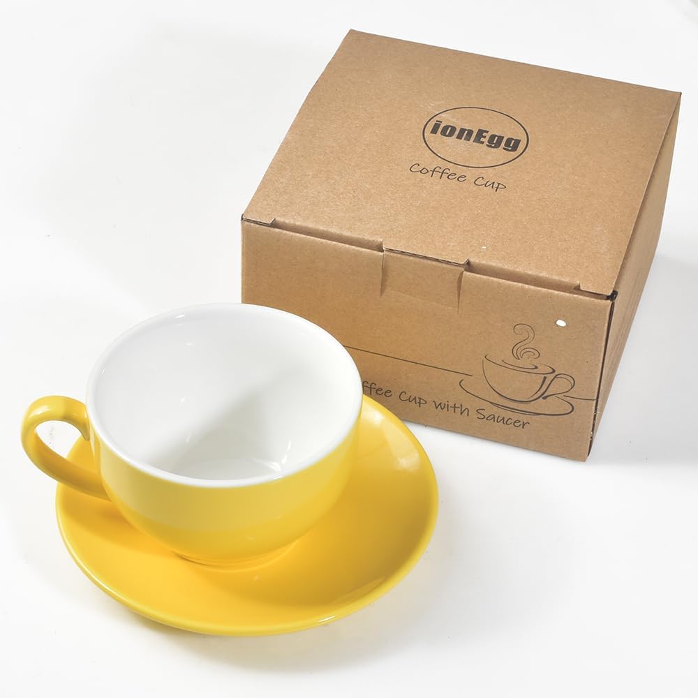 Porcelain Coffee Cup with Saucer 220ml/7.3oz for Cappuccino, Latte, and Tea, Yellow
