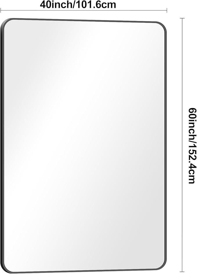 Black Bathroom Mirror,60x40 inch Wall Mirror for Bathroom Wall Mounted,Rectangle Mirror for Bathroom Over Sink,Modern Frame Round Corner for Living Room,Bedroom Entryway,Horizontal/Vertical