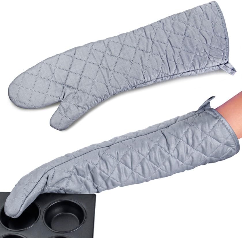Extra Long 23 Inch Heat Resistant Oven Gloves New Cotton Oven Mitts Kitchen Gloves High Temperature Cooking Tool BBQ Gloves (23-Inch)