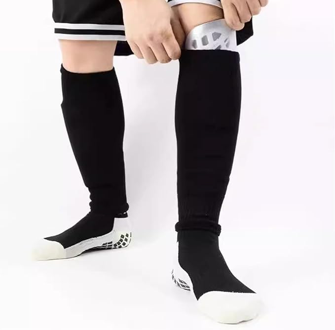 2 Set Anti-Slip Grip Soccer Socks with Shin Guard Sleeves, Sports Athletic Socks for Men Women