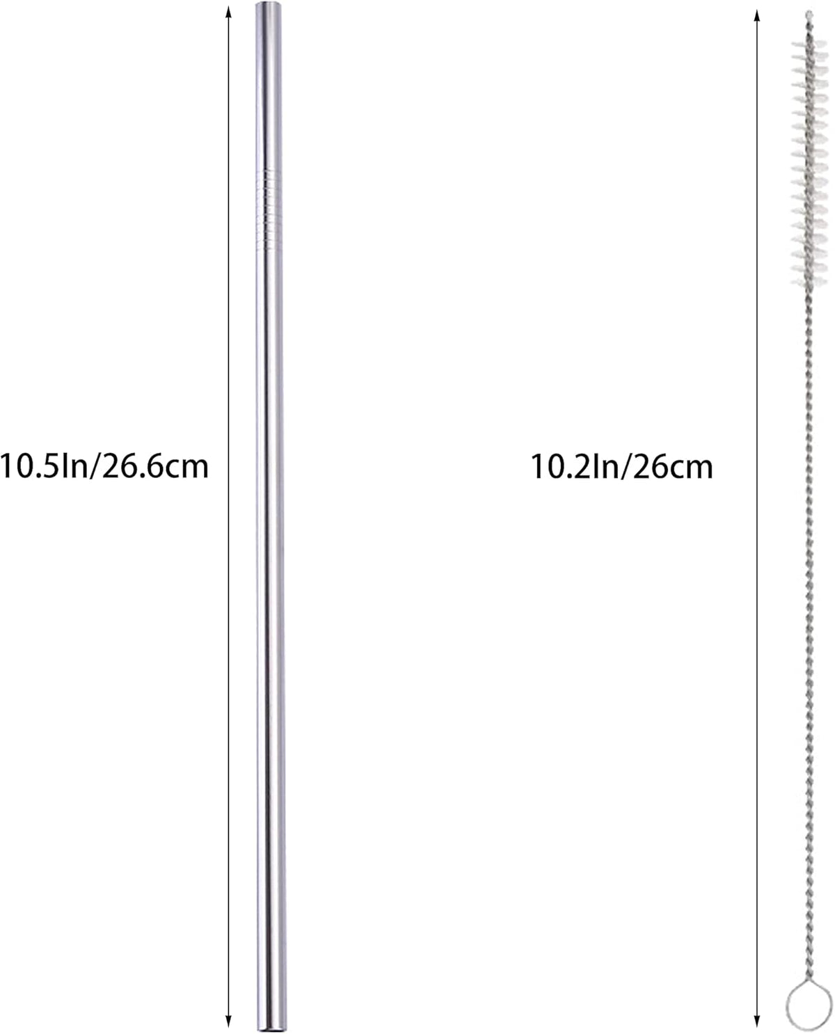 10 Pcs Stainless Steel Straws, Reusable Drinking Straws, Straight Metal Straw Sets with 2 Pcs Cleaning Brushes (10.5 Inch, Silver)