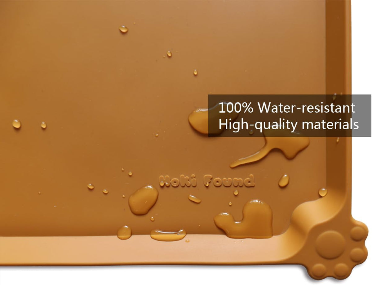 Hoki Found X-Large Silicone Pet Feeding Mats - Non-Slip Dog Cat Bowl Placemats - Waterproof - For Carpet - Butterscotch