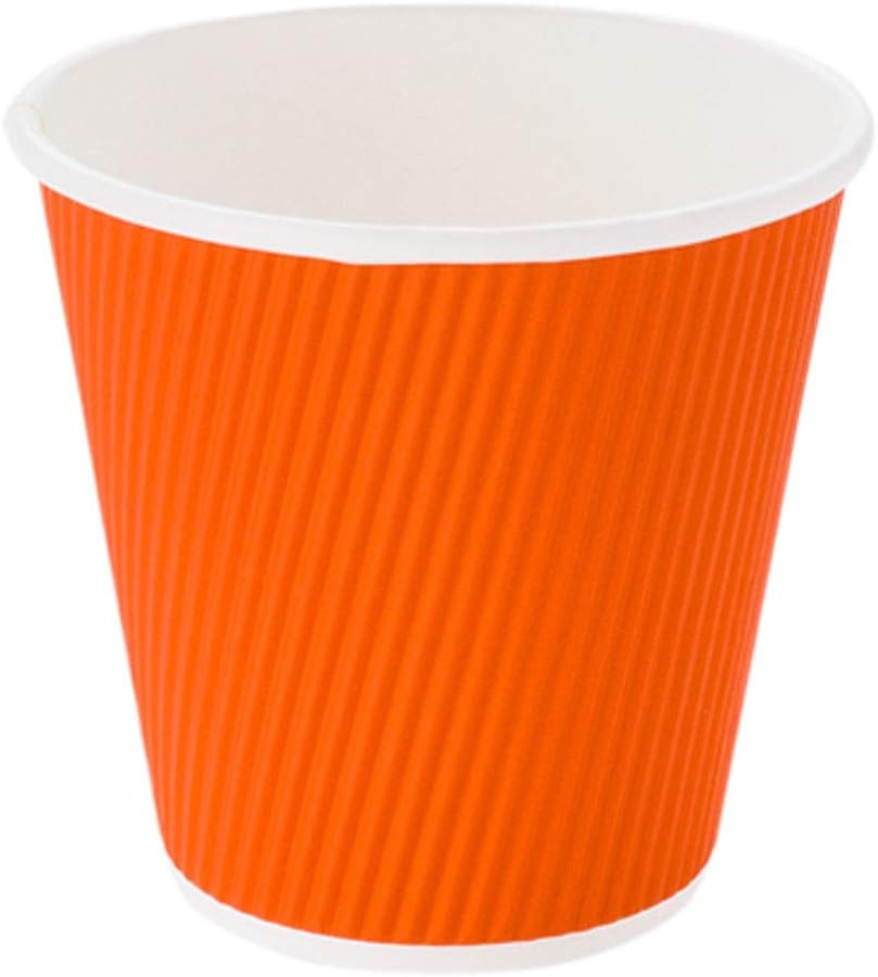 Restaurantware 8 Ounce Double Wall Disposable Coffee Cups, 500 Insulated Orange Paper Cups With Ripple Wall Design, Lids Sold Separately for Hot Beverages like Tea, Hot Chocolate, and More