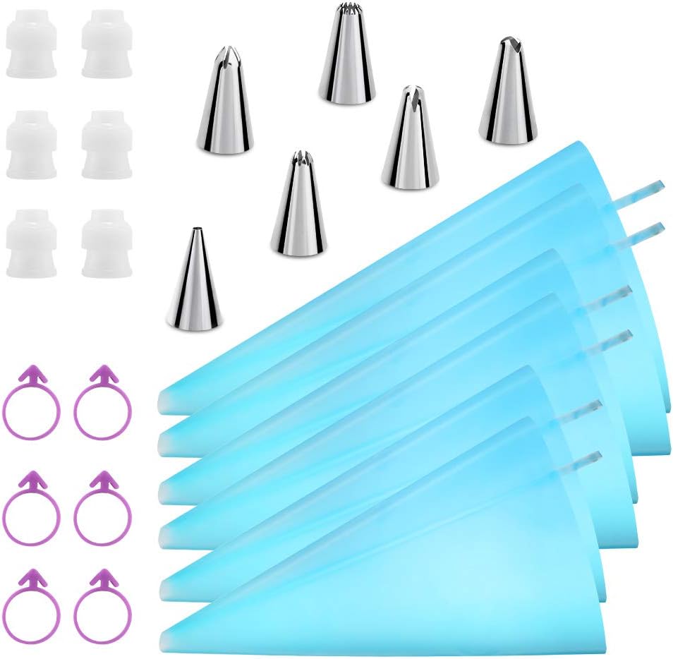 Reusable Piping Bags and Tips Set, Cake Decorating Tools with Icing Pastry Bags, Icing Bags Tips, Couplers and Frosting Bags Ties for Cookie Cupcakes