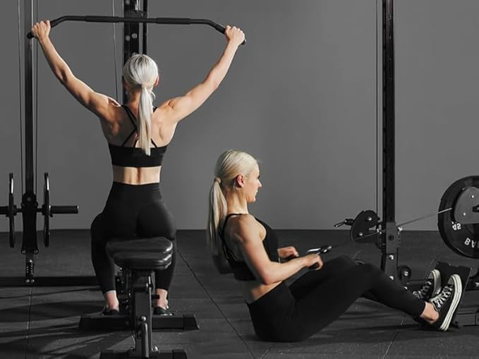 Mikolo Power Cage, Power Rack with Cable Crossover System, 1500LBS Squat Rack with LAT Pull Down System, Workout Cage with Pulley System for Fitness Home Gym