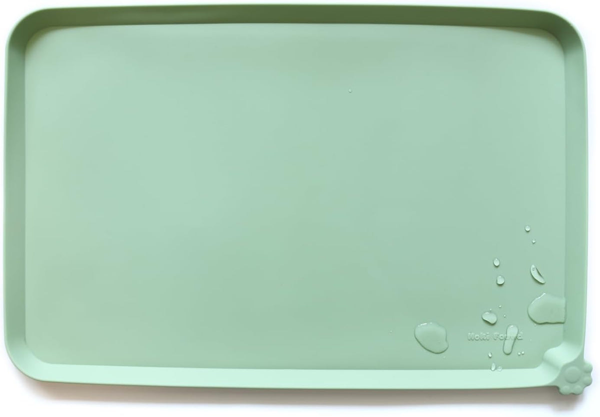 Hoki Found Large Silicone Pet Food Mats Tray - Non Slip Dog Cat Bowl Mats Placemat - Pet Feeding Mat - Waterproof Dog Cat Food Mats -Pet Water Mats for Floors - Jade