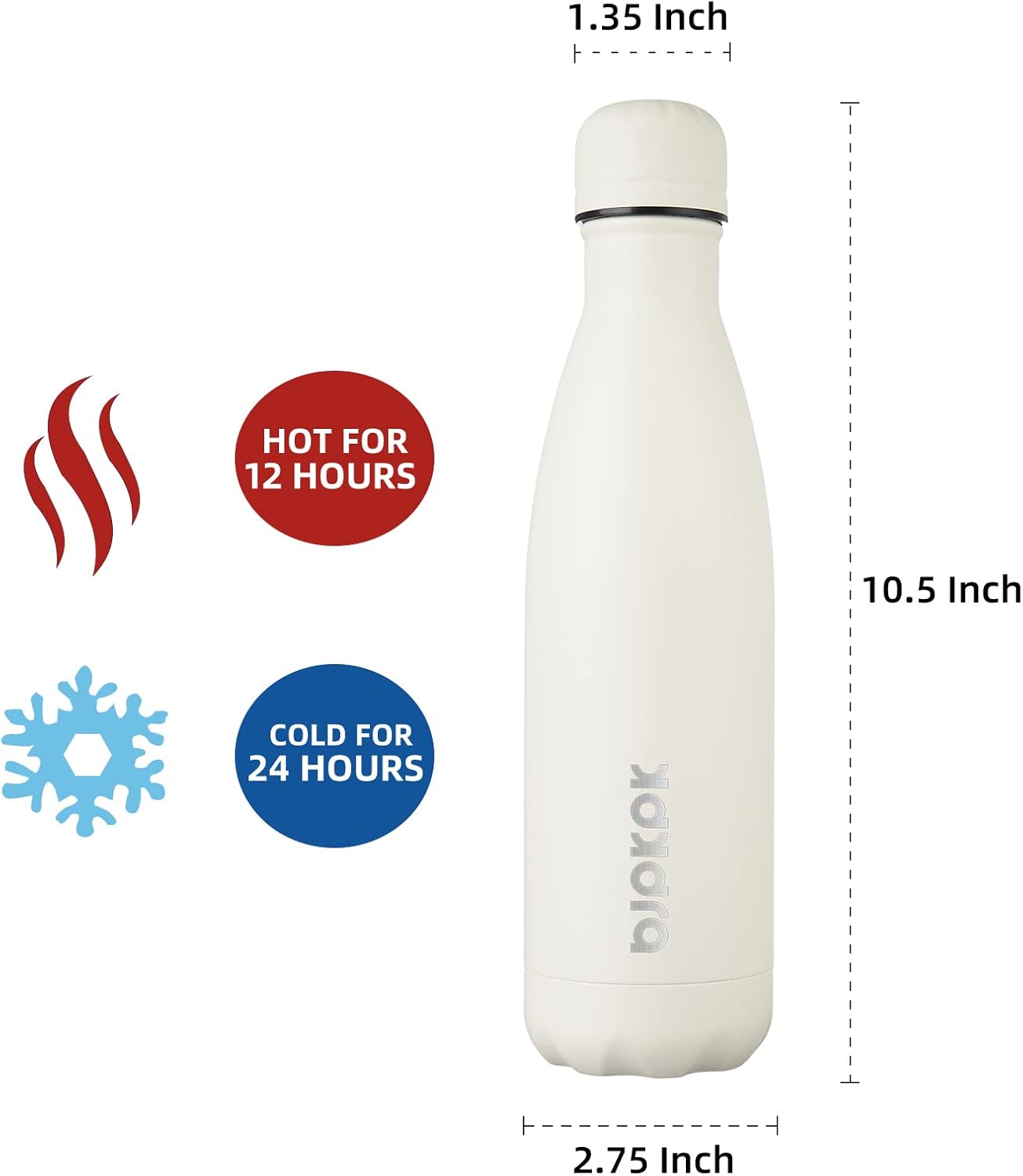 BJPKPK 17oz Insulated Stainless Steel Water Bottles,Sports Water Bottles Keep Cold for 24 Hours and Hot for 12 Hours,BPA Free for Travel,Angle White