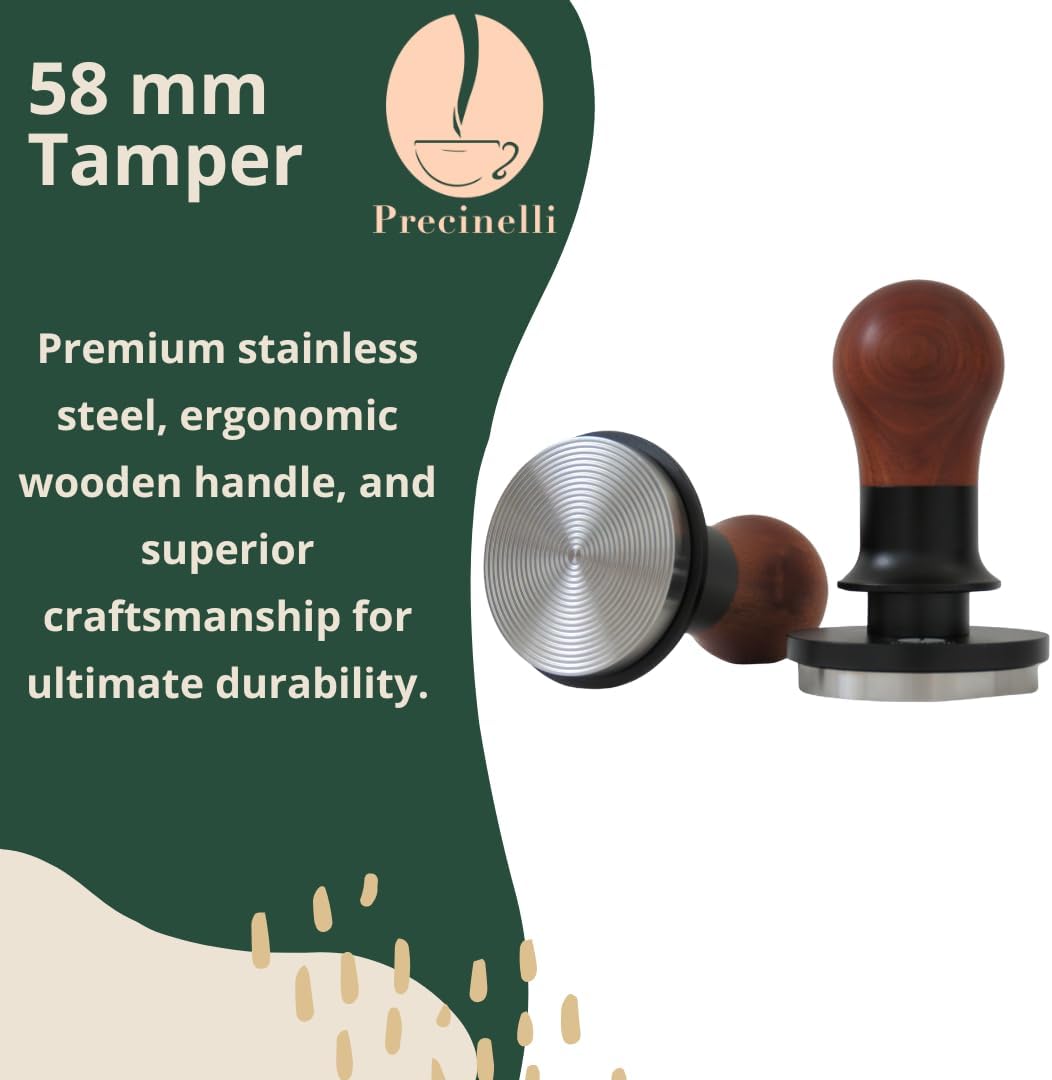 58mm Coffee Tamper, Stainless Steel Base, Wooden Handle – Professional Espresso Tool for Uniform Compression & Better Espresso Quality