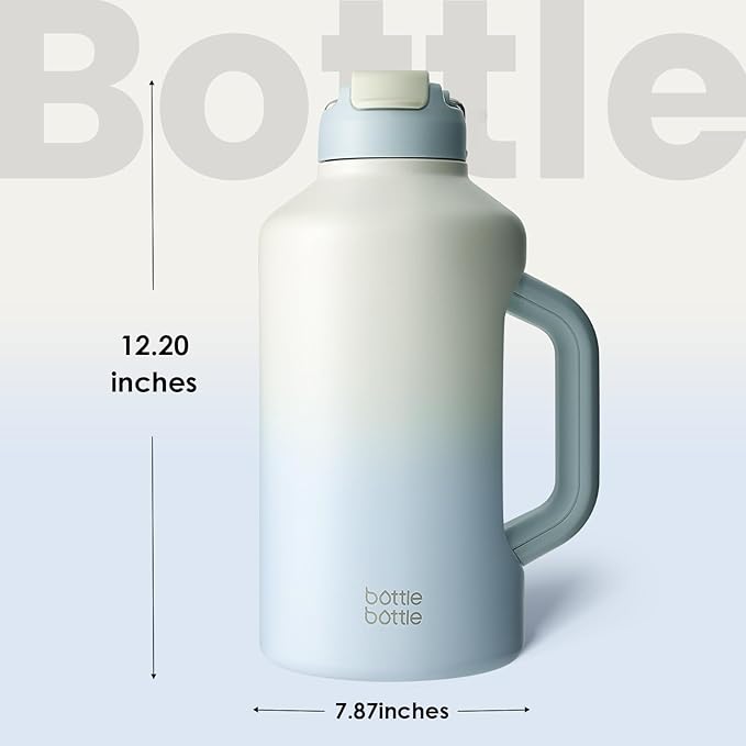 BOTTLE BOTTLE Insulated Water Bottle 64 oz with Straw and Dual-use Lid Stainless Steel Water Bottle with Handle Vacuum for Workout and Sports gray blue