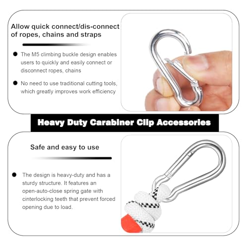 200 PCS 2'' Spring Snap Hook Carabiner, M5 3/16 Inch Galvanized Silver Steel Small Carabiner Clip, 220LBS Holding Capacity Quick Link Clip Keychain for Hammock Dog Leash & Camping Gym