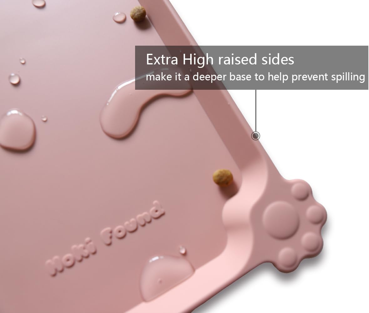 Hoki Found L Silicone Non Slip Pet Food Mats - Placemat for Dog Cat - Waterproof Dog Cat Food Mats - Carpet Friendly - Neutral Pink