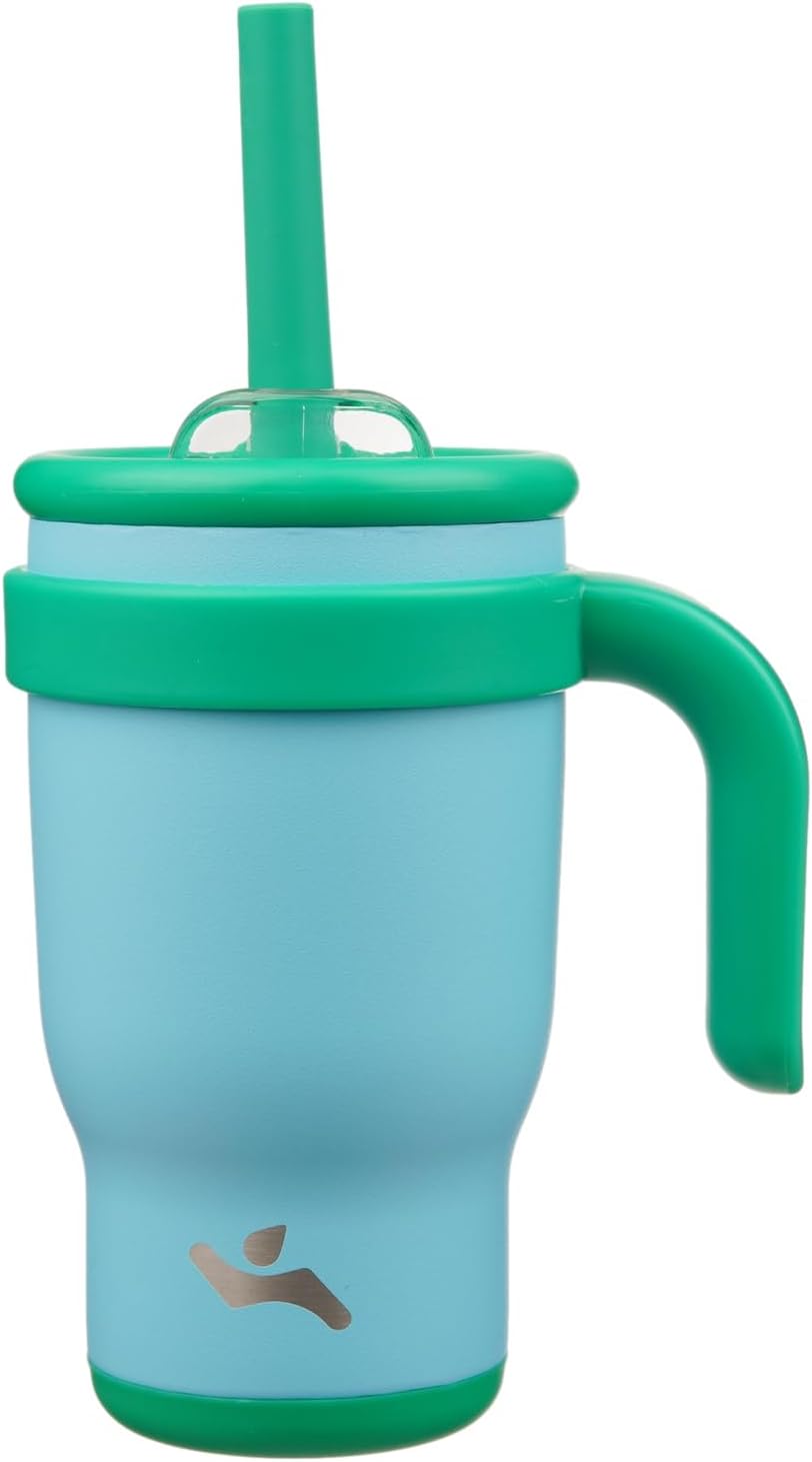 14 oz Tumbler with Side Handle, Insulated Water Bottle with Straw and 2 in 1 Lid, Stainless Steel Cup Travel Coffee Mug for Sports Office Gym,Ice Blue