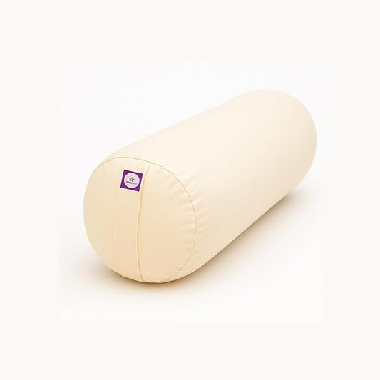 Yogikuti Iyengar Yoga Bolster Pillow for Restorative Yoga & Meditation Poses – 100% Cotton, Firm & Durable Cylindrical Cushion with Washable Cover, Perfect for Balance & Supportive Asanas (White)